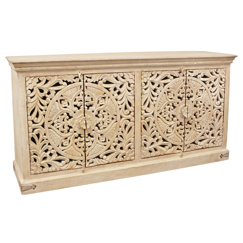Carter Flores 4-Door Sideboard in Distressed White Finish on Mango Solid Wood