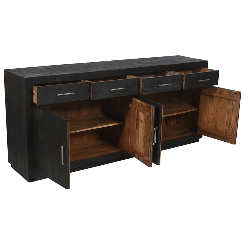 Fernious 4 Drawer 4 Door Sideboard in Dark Gray Finish on Mango Solid Wood