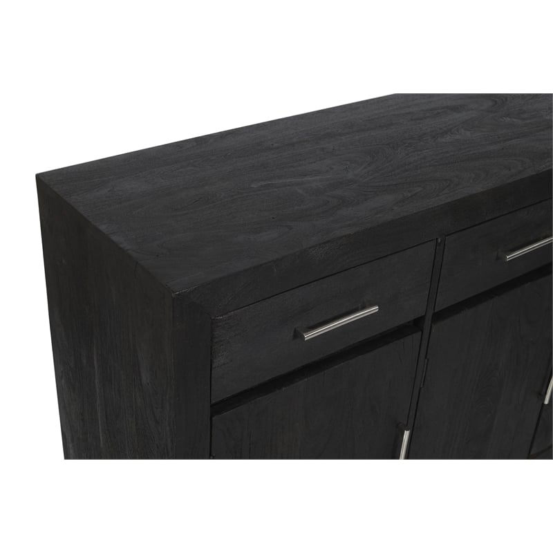 Fernious 4 Drawer 4 Door Sideboard in Dark Gray Finish on Mango Solid Wood