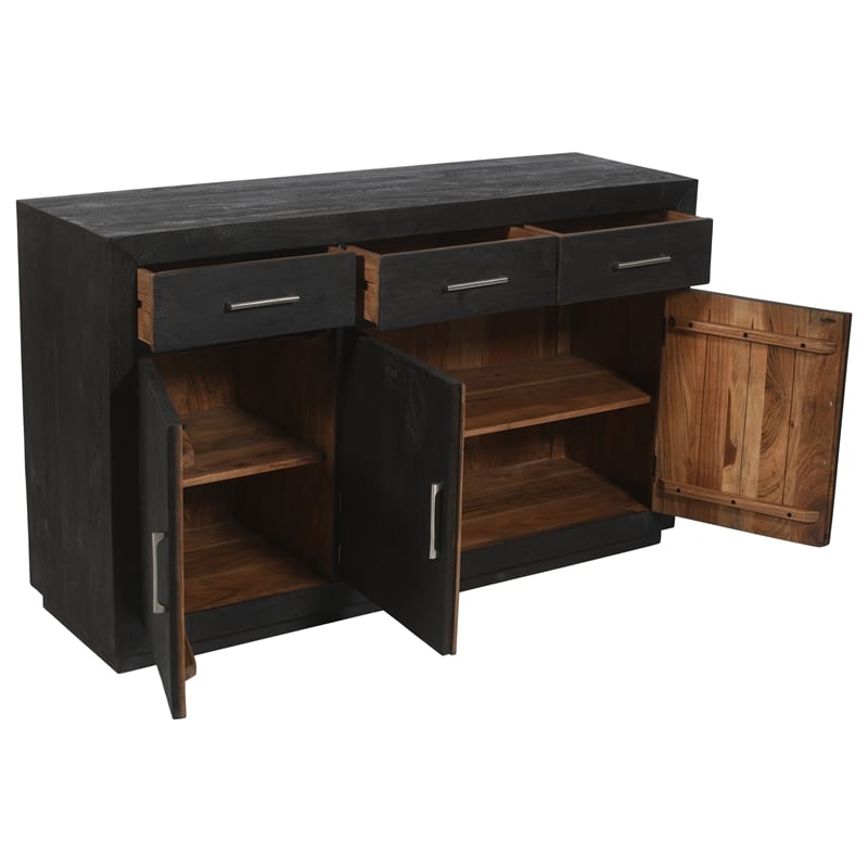Fernious 3 Drawer 3 Door Sideboard in Dark Gray Finish on Mango Solid Wood