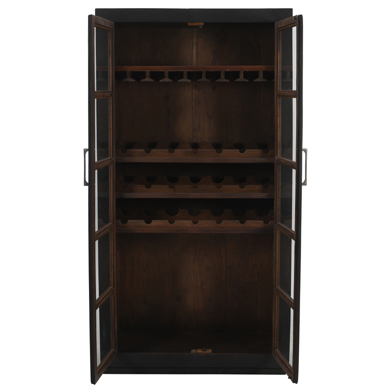 Fernious Tall Wine Cabinet in Dark Gray Finish on Mango Solid Wood