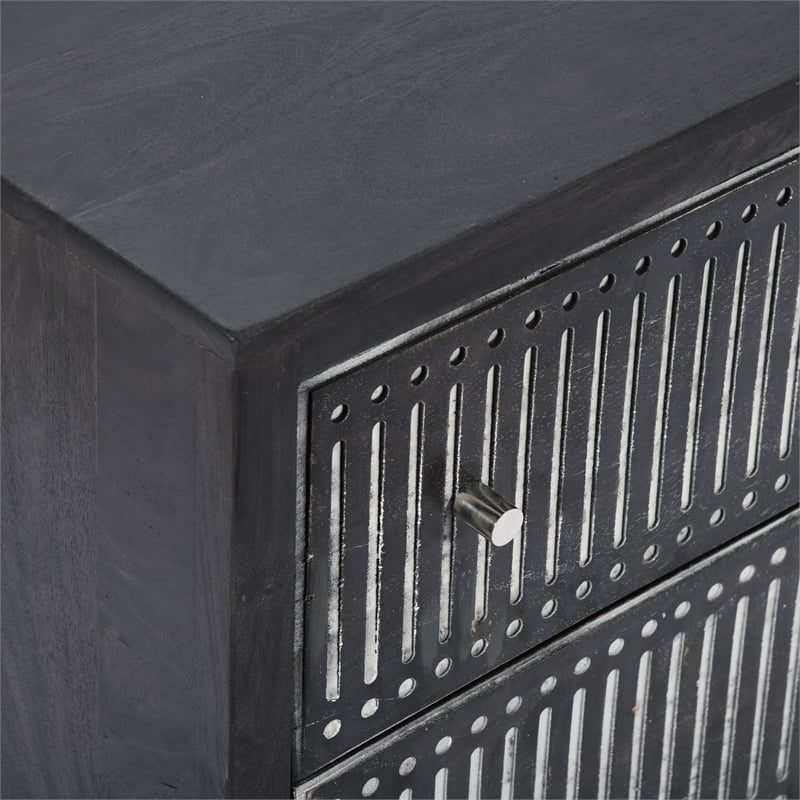 Sarah 2 Drawer Nightstand in Mango Solid Wood Antique Brown Finish on Iron Base