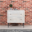 Sarah 2 Drawer Nightstand in Mango Solid Wood Brushed Ivory Finish on Iron Base