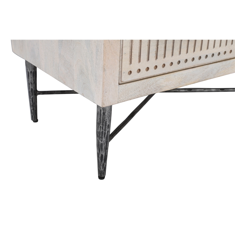 Sarah 2 Drawer Nightstand in Mango Solid Wood Brushed Ivory Finish on Iron Base