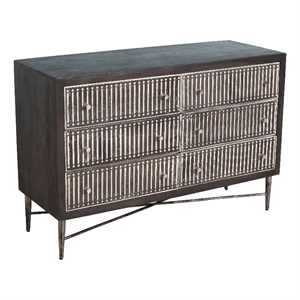 sarah 6 drawer chest in mango solid wood antique brown finish on forged iron