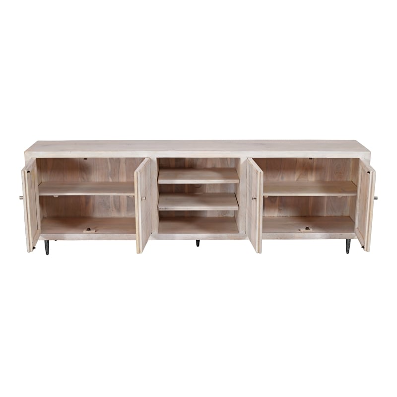 Sarah 4-Door Media Cabinet in Transitional Ivory Finish Solid Wood on Iron Base