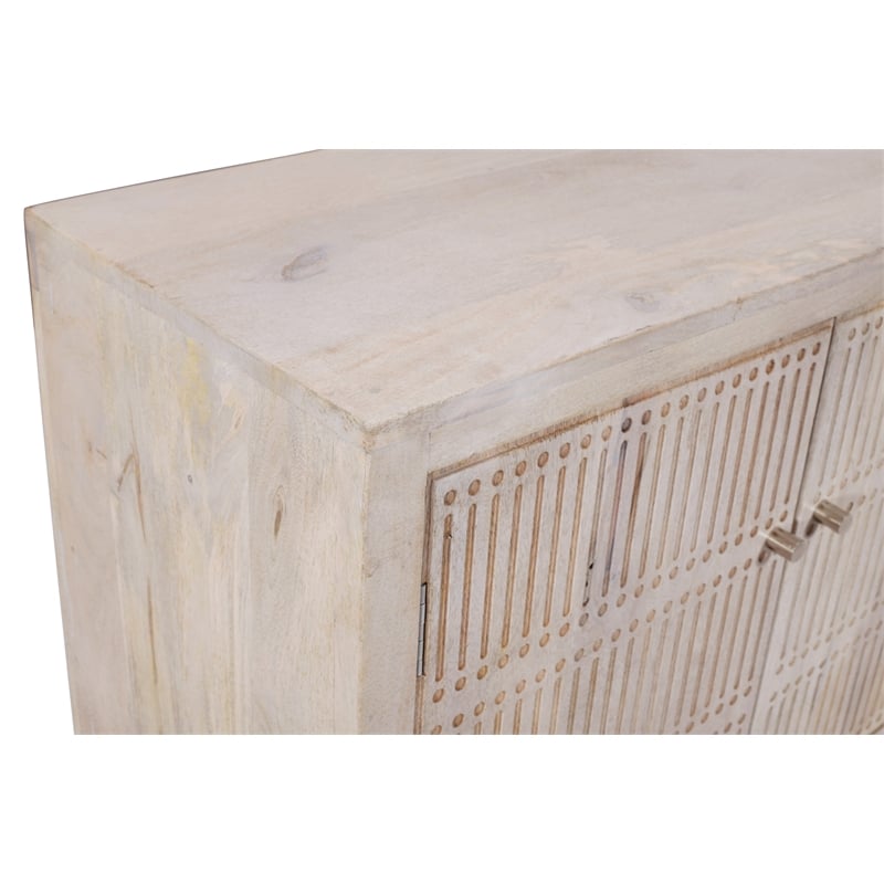 Sarah 4-Door Media Cabinet in Transitional Ivory Finish Solid Wood on Iron Base