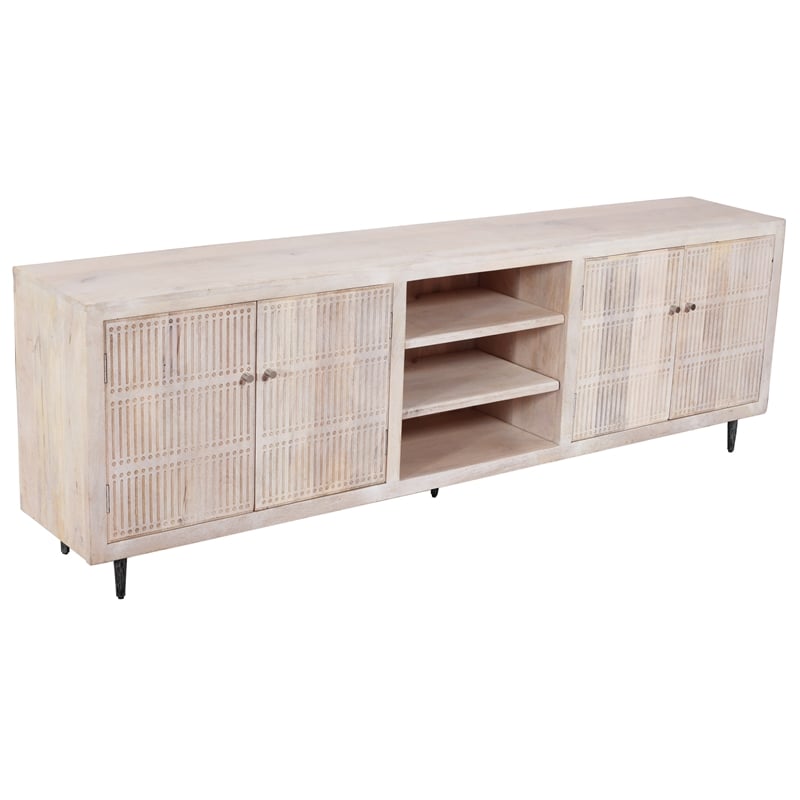 Sarah 4-Door Media Cabinet in Transitional Ivory Finish Solid Wood on Iron Base