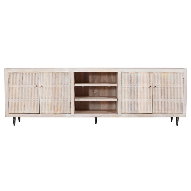 Sarah 4-Door Media Cabinet in Transitional Ivory Finish Solid Wood on Iron Base