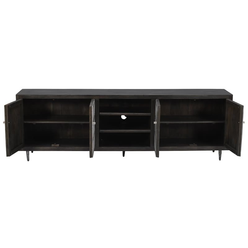 Sarah 4 Door Media Cabinet Mango Solid Wood Antique Brown Finish on Iron Base