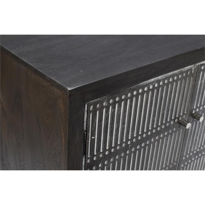 Sarah 4 Door Media Cabinet Mango Solid Wood Antique Brown Finish on Iron Base