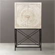 Albert Solid Wood Wine Cabinet with 2 Hand-Carved Doors in Distressed White
