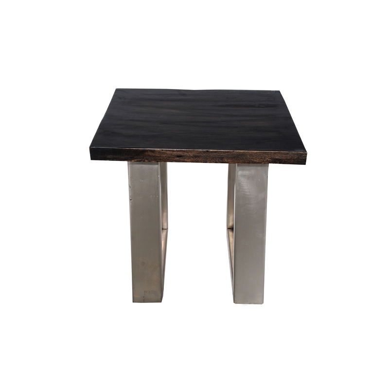 Sterling Mango Solid Wood End Table in Antique Dark Brown with Metal Base