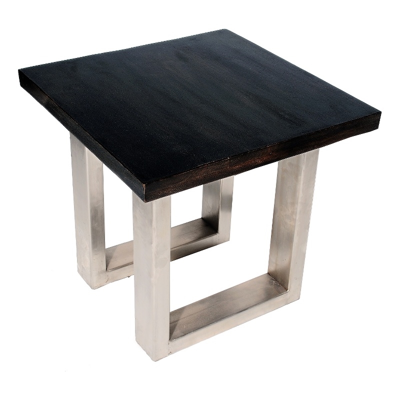 Sterling Mango Solid Wood End Table in Antique Dark Brown with Metal Base