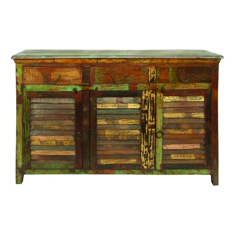 Beach Reclaimed Wood 3 Drawer 3 Door Buffet in Multi-Color