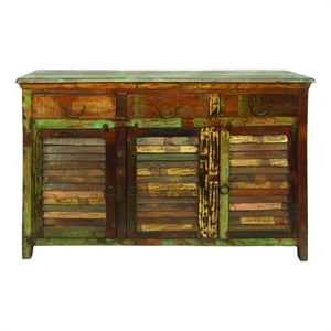 Beach Reclaimed Wood 3 Drawer 3 Door Buffet in Multi-Color