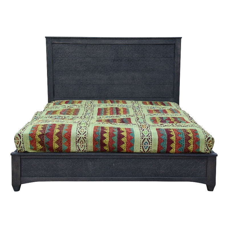 Gridley Mango Solid Wood Hand-Carved Queen Size Bed in Gray Wash