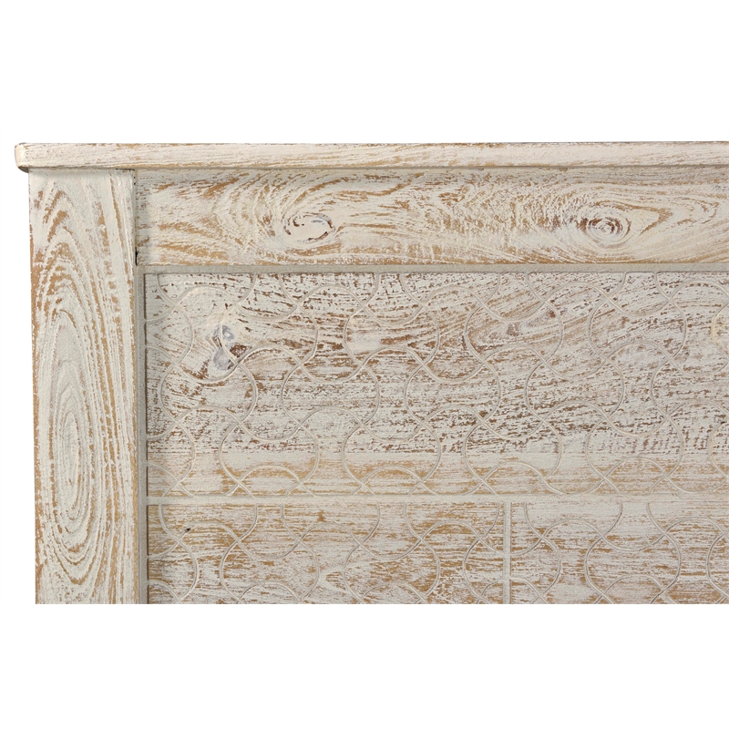 Gridley Mango Solid Wood Hand-Carved King Sized Bed in White Wash