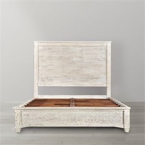 Gridley Mango Solid Wood Hand-Carved King Sized Bed in White Wash
