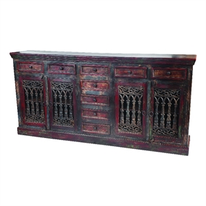 Arvada Mango Solid Wood 4 Door 9 Drawer Hand-Carved Buffet in Brown