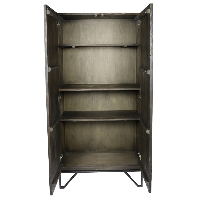 Aliso Holt Reclaimed Pine Wood 2-Door Tall Cabinet in Brown on Iron Base