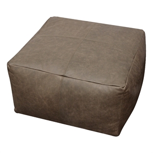 Java Pouf 22&quot Upholstered in Genuine Leather in Gray and Contrast Stitching