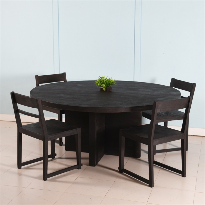Fernious Dining Chair on Mango Solid Wood in Dark Gray Finish - 2 Piece Set