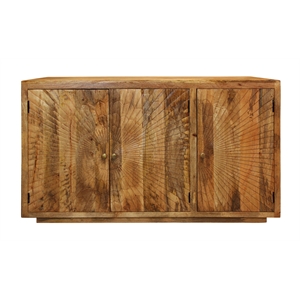 Moti Sunbright 3 Hand Carved Doors Mid-Century Solid Wood Sideboard in Natural