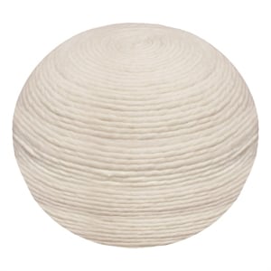 Ellie Modern Round Pouf in Ivory Wool with Polyester Filling