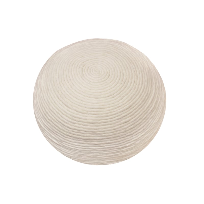 Ellie Modern Round Pouf in Ivory Wool with Polyester Filling