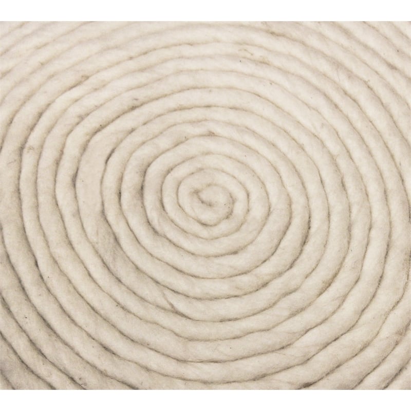 Ellie Modern Round Pouf in Ivory Wool with Polyester Filling