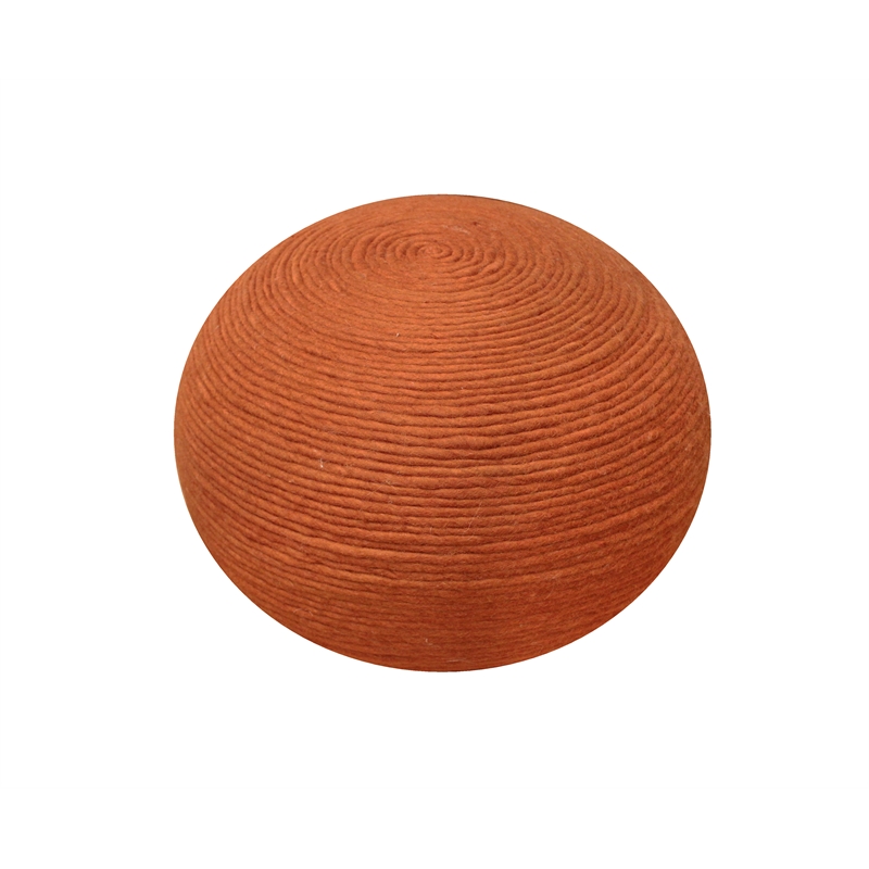 Ellie Modern Round Pouf in Orange Wool with Polyester Filling