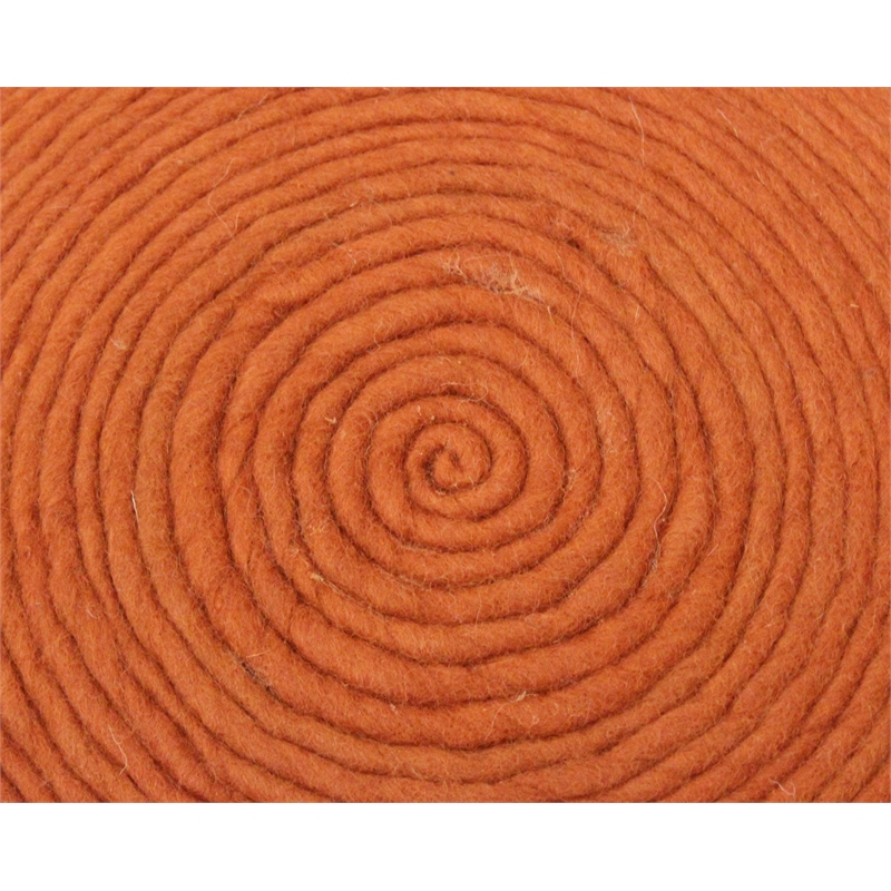 Ellie Modern Round Pouf in Orange Wool with Polyester Filling