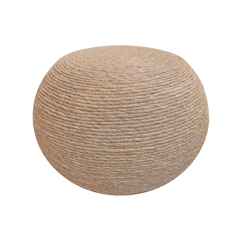 Ellie Modern Round Pouf in Beige Wool with Polyester Filling