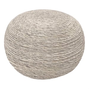 Ellie Modern Round Pouf in Silver Wool with Polyester Filling