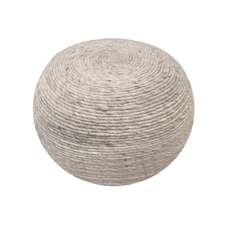 Ellie Modern Round Pouf in Silver Wool with Polyester Filling