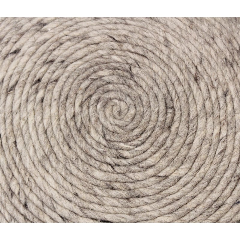 Ellie Modern Round Pouf in Silver Wool with Polyester Filling