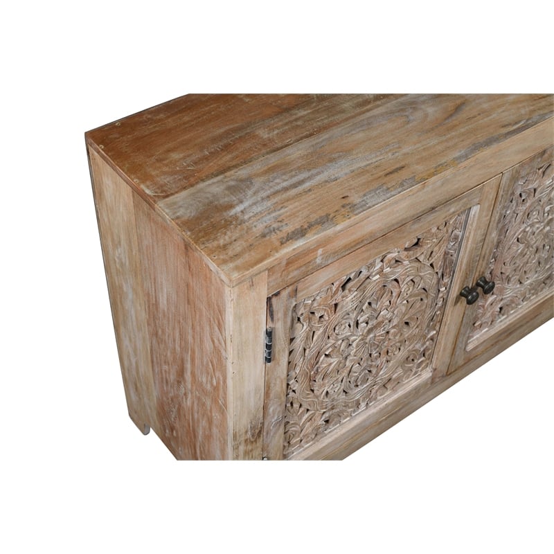 Carter Weatherly 4-Door Mango Solid Wood Media Cabinet in Natural Finish