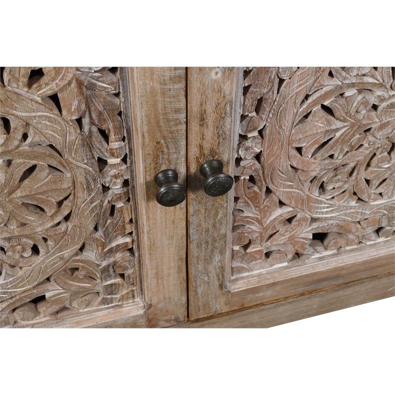 Carter Weatherly 4-Door Mango Solid Wood Media Cabinet in Natural Finish