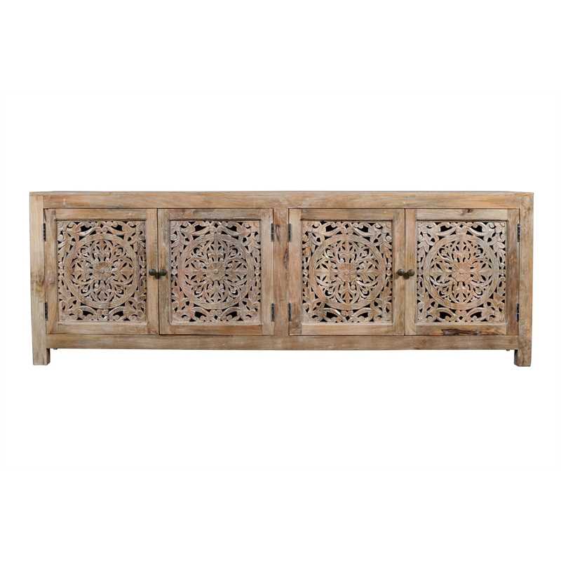 Carter Weatherly 4-Door Mango Solid Wood Media Cabinet in Natural Finish