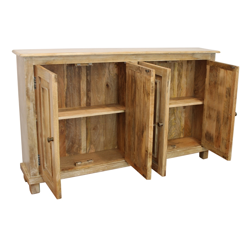 Bayside Jensen 4-Door Solid Wood Sideboard in Distressed Natural Finish