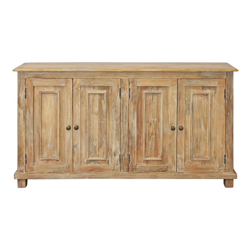 Bayside Jensen 4-Door Solid Wood Sideboard in Distressed Natural Finish