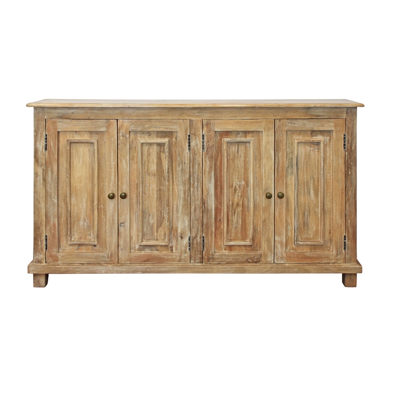 Bayside Jensen 4-Door Solid Wood Sideboard in Distressed Natural Finish