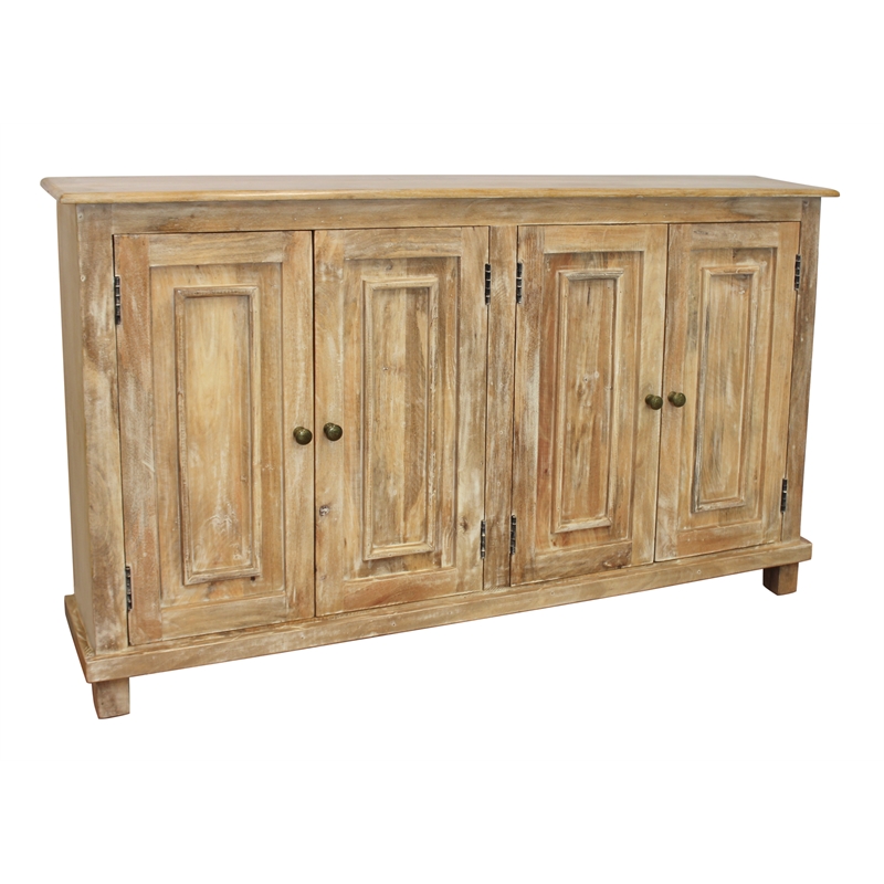 Bayside Jensen 4-Door Solid Wood Sideboard in Distressed Natural Finish