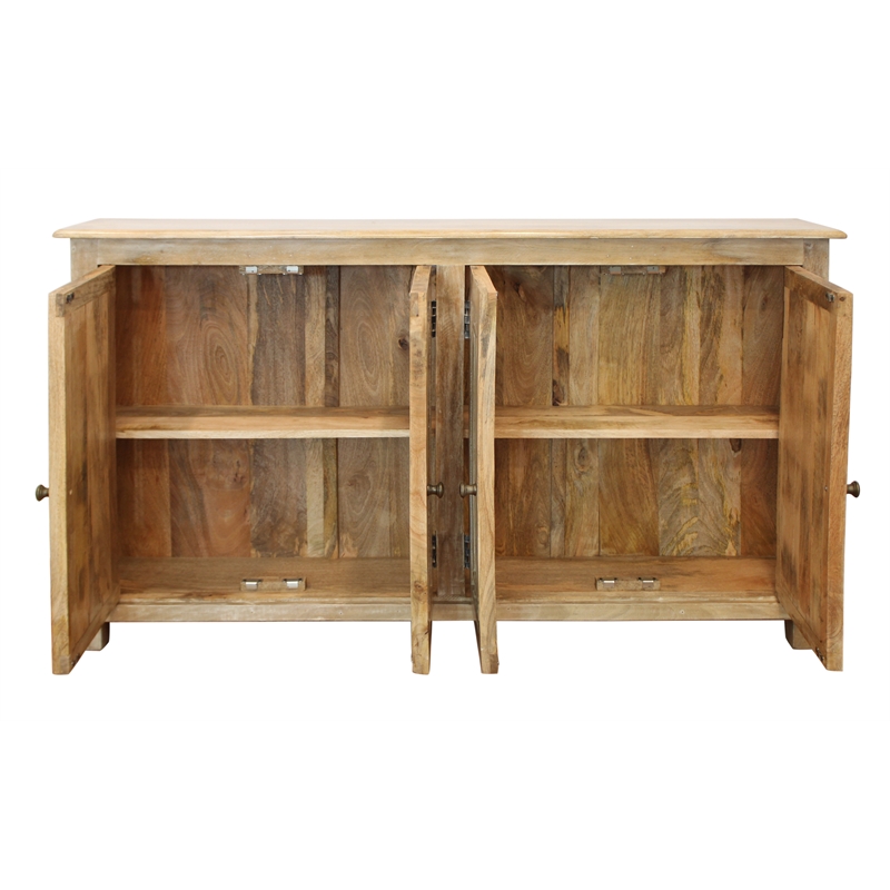 Bayside Jensen 4-Door Solid Wood Sideboard in Distressed Natural Finish