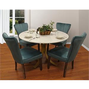 Haskell 5-piece Dining Set With 48&quot Marble Dining Table And 4 Teal Velvet Chairs