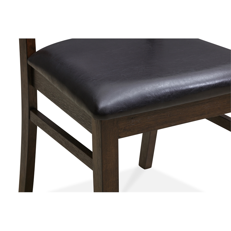 Scotty Dining Chair Set of 2- Acacia Solid Wood/ Leather in Antique Brown Finish