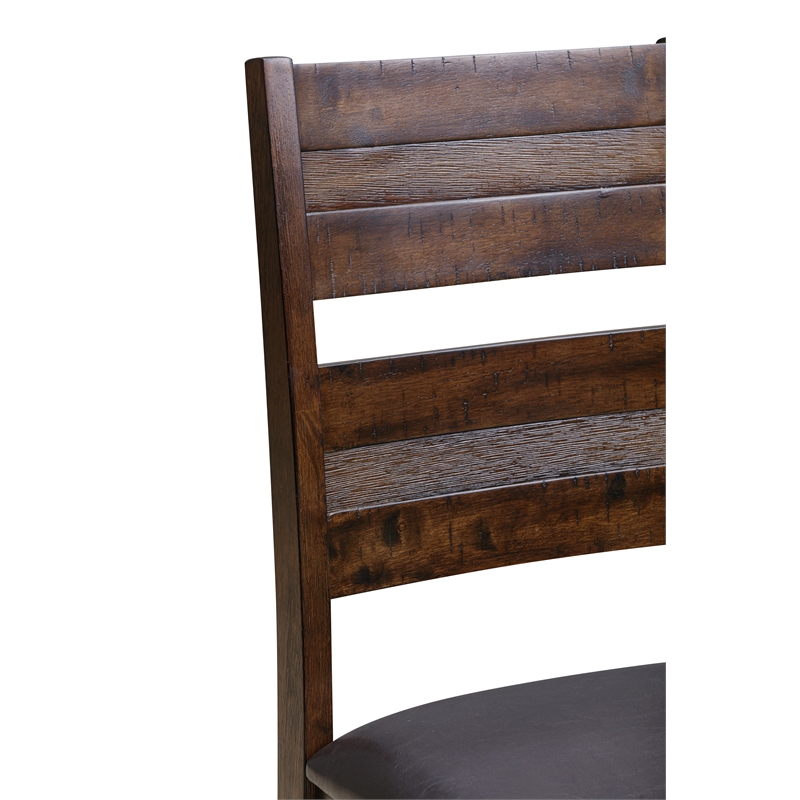 Scotty Dining Chair Set of 2- Acacia Solid Wood/ Leather in Antique Brown Finish