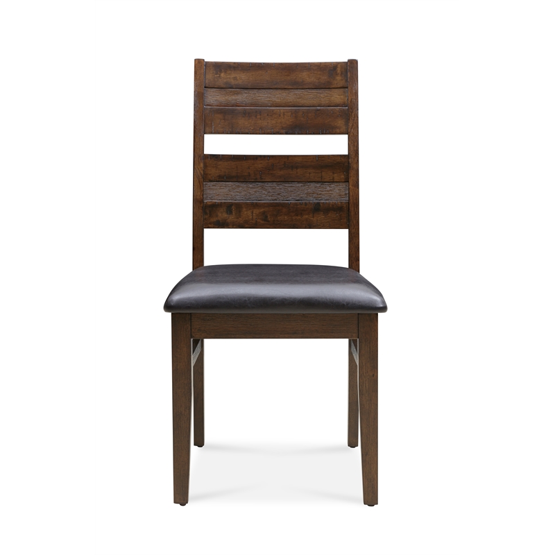 Scotty Dining Chair Set of 2- Acacia Solid Wood/ Leather in Antique Brown Finish