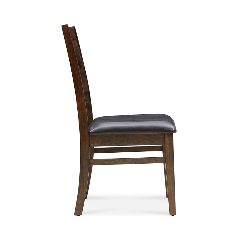 Scotty Dining Chair Set of 2- Acacia Solid Wood/ Leather in Antique Brown Finish